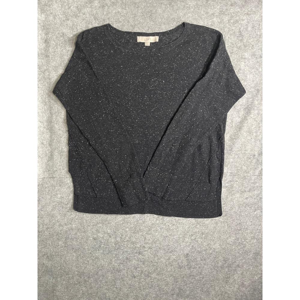 Ann Taylor Loft‎ Womens Medium Gray Speckled Flecked Crew Neck Pullover Sweater